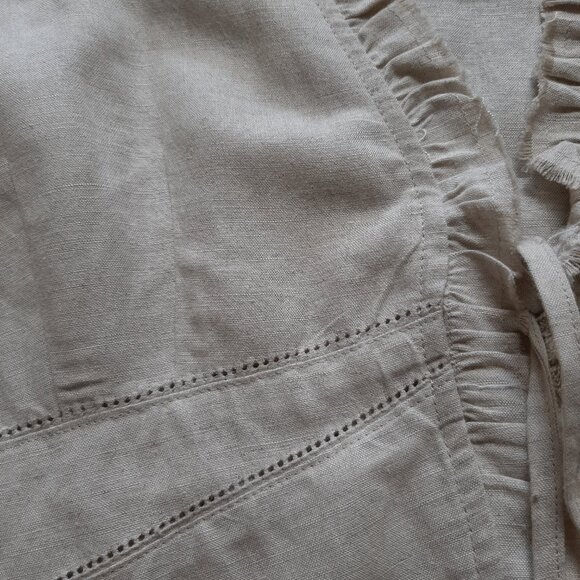 Christopher & Banks Linen Blend Jacket; Lightweight; Tie Front w/Ruffled Edge - Picture 3 of 4